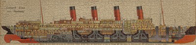 Lot 68 - A FRAMED JIGSAW OF R.M.S. 'AQUITANIA', 1914