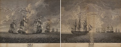 Lot 140 - A PAIR OF 18TH CENTURY ENGRAVINGS OF ACTIONS DURING THE AMERICAN WAR OF INDEPENDENCE