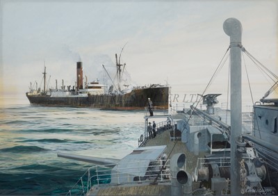 Lot 260 - δ CHRISTOPHER MAYGER (BRITISH, 1919-1994) - Rendezvous with a supply ship in the South Atlantic