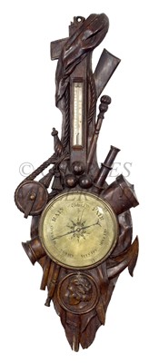 Lot 186 - AN IMPRESSIVE COMMEMORATIVE OAK MERCURY BAROMETER FOR ADMIRAL LORD NELSON, CIRCA 1850