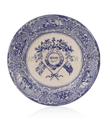 Lot 193 - A RARE BLUE AND WHITE NAVAL MESS PLATE, CIRCA 1890
