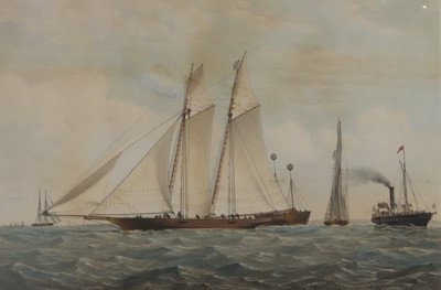 Lot 27 - THOMAS GOLDSWORTHY DUTTON (BRITISH, 1819-1891) - The schooner yacht 'Gloriana' R.Y.S.