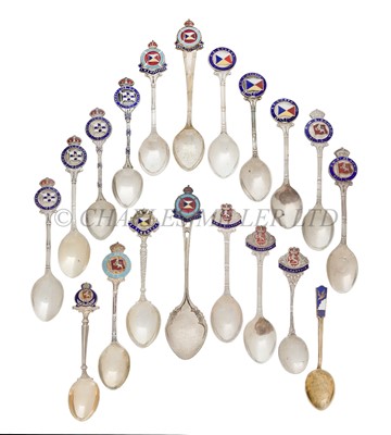Lot 104 - A COLLECTION OF OCEAN LINER SILVER, ENAMEL AND SILVER-PLATED SOUVENIR SPOONS