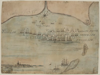 Lot 162 - A RARE CONTEMPORARY PLAN OF THE BATTLE OF THE NILE, PEN AND INK WITH WATERCOLOUR ON PAPER, ENGLISH, CIRCA 1798