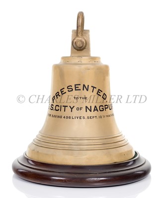 Lot 74 - A COMMEMORATIVE SHIP'S BELL PRESENTED TO THE S.S. 'CITY OF NAGPUR' FROM THE SURVIVORS OF THE S.S. 'EUPHRATE', WRECKED 1915