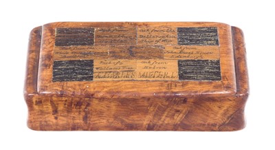 Lot 181 - A 19TH CENTURY BURWOOD AND SPECIMEN INLAID OAK SNUFF BOX BY CHARLES STIVEN & SONS
