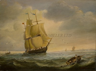 Lot 1 - WILLIAM ARTHUR FRY (BRITISH, 1865-1936) - A ship hove to awaiting pilot off Scarborough