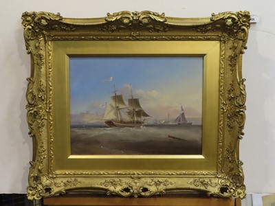 Lot 26 - GEORGE CHAMBERS SENIOR (BRITISH, 1803-1840) - The whaler 'Hebe' running into Whitby harbour with the Abbey beyond