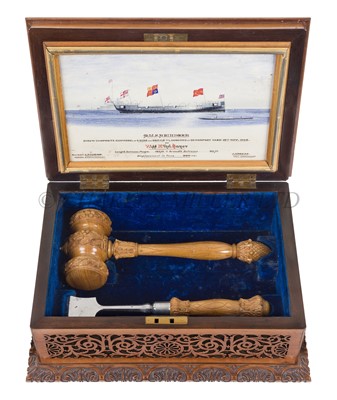 Lot 208 - A LAUNCHING CASKET FOR H.M.S. 'REINDEER', 1883
