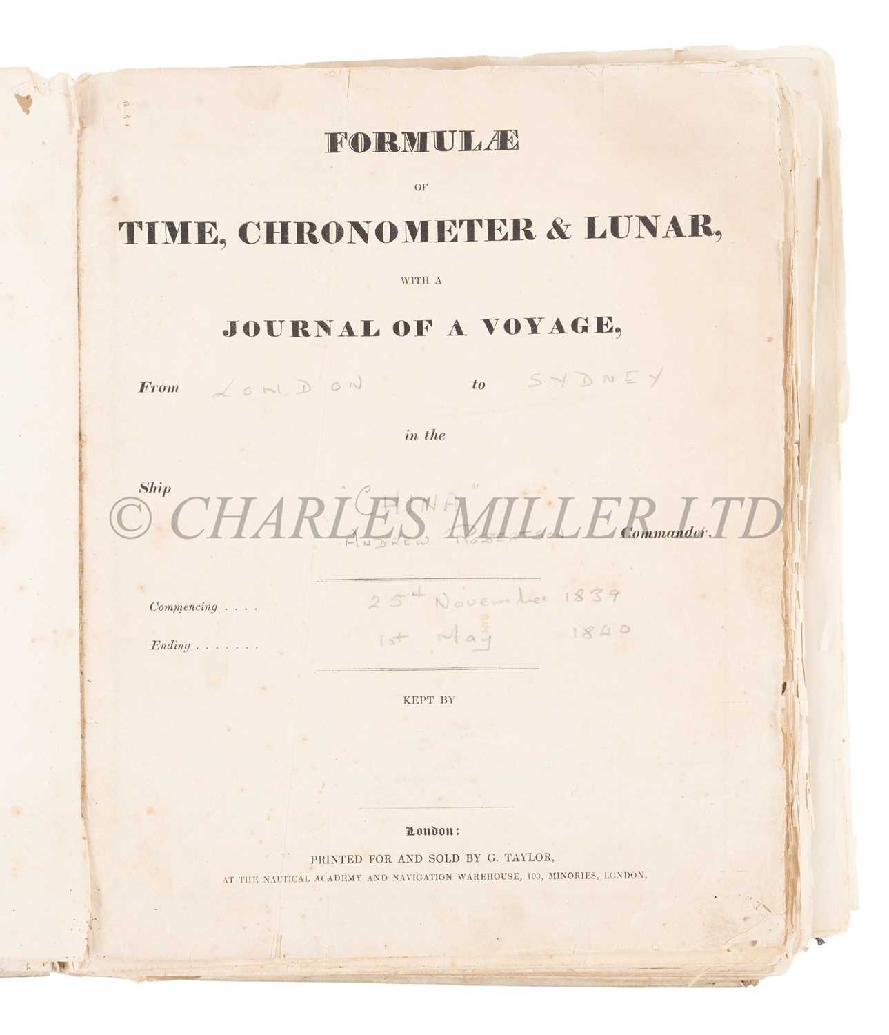 Lot 34 - A LOG BOOK FOR EMIGRANT SHIP 'CHINA' BETWEEN LONDON AND SYDNEY, 1839-40