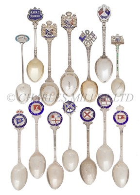 Lot 111 - A COLLECTION OF OCEAN LINER SILVER AND ENAMEL SOUVENIR SPOONS