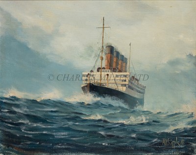 Lot 63 - δ A. WHIPPLE (BRITISH, 20TH CENTURY) - Aquitania at sea
