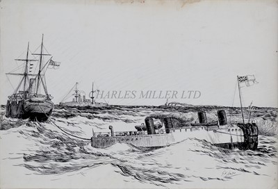 Lot 205 - DRAWINGS OF NAVAL SHIPS FROM THE DAILY GRAPHIC, CIRCA 1900