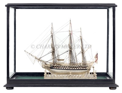 Lot 188 - A WELL-PRESENTED NAPOLEONIC FRENCH PRISONER OF WAR STYLE BONE MODEL OF H.M.S. 'CONQUEROR' (74)