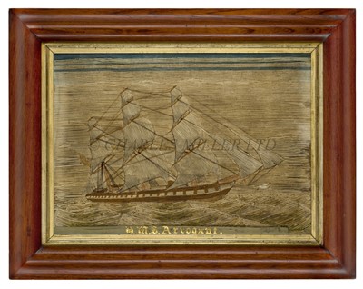Lot 1 - A SAILOR’S WOOLWORK OF THE ROYAL NAVY'S FIRST SUCCESSFUL PURPOSE-BUILT SCREW FRIGATE, H.M.S. ARROGANT, CIRCA 1850