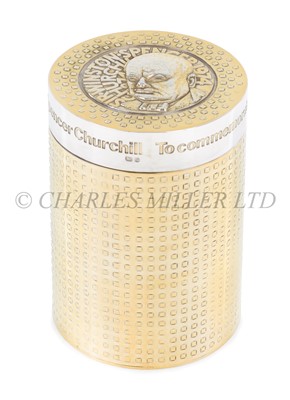 Lot 231 - A SILVER-GILT CHURCHILL CENTENARY CIGARETTE CANISTER AND COVER, GARRARD & CO., 1974