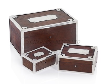 Lot 73 - SILVER-MOUNTED CIGAR AND CIGARETTE BOXES MADE FROM WOOD RECOVERED FROM THE S.S. 'FUKUI MARU' (EX-'ABERGELDIE'), AFTER SHE WAS SUNK AS A BLOCKSHIP AT PORT ARTHUR DURING THE RUSSO-JAPANESE WAR OF 1904