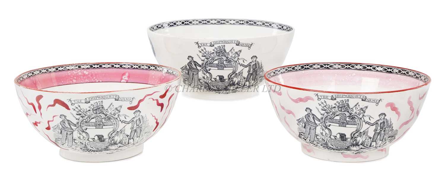 Lot 31 - THREE LUSTREWARE SHIPWRIGHTS BOWLS, 19TH-20TH CENTURY