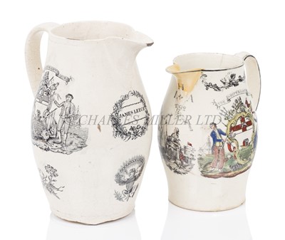 Lot 74 - A LIVERPOOL PORCELAIN JUG FOR THE WORSHIPFUL COMPANY OF SHIPWRIGHTS, CIRCA 1792