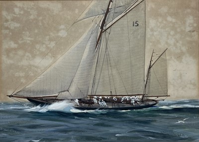 Lot 3 - δ ARTHUR ROYCE BRADBURY (BRITISH, 1892-1977) A schooner racing yacht underway