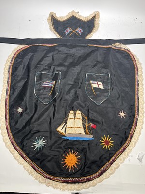 Lot 121 - A SILK SOUVENIR APRON, CIRCA 1900