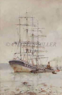 Lot 4 - HENRY SCOTT TUKE (BRITISH, 1858-1929) A barque under tow at Falmouth