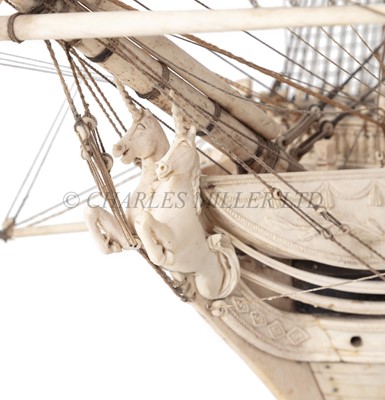 Lot 175 - A LARGE FULLY RESTORED NAPOLEONIC PRISONER-OF-WAR BONE SHIP MODEL FOR H.M.S. 'UNICORN'