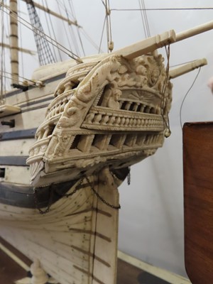Lot 175 - A LARGE FULLY RESTORED NAPOLEONIC PRISONER-OF-WAR BONE SHIP MODEL FOR H.M.S. 'UNICORN'