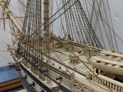 Lot 175 - A LARGE FULLY RESTORED NAPOLEONIC PRISONER-OF-WAR BONE SHIP MODEL FOR H.M.S. 'UNICORN'