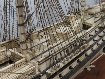 Lot 175 - A LARGE FULLY RESTORED NAPOLEONIC PRISONER-OF-WAR BONE SHIP MODEL FOR H.M.S. 'UNICORN'