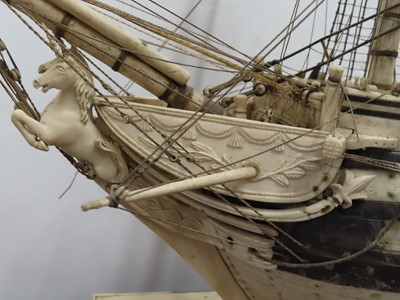 Lot 175 - A LARGE FULLY RESTORED NAPOLEONIC PRISONER-OF-WAR BONE SHIP MODEL FOR H.M.S. 'UNICORN'