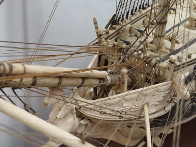 Lot 175 - A LARGE FULLY RESTORED NAPOLEONIC PRISONER-OF-WAR BONE SHIP MODEL FOR H.M.S. 'UNICORN'