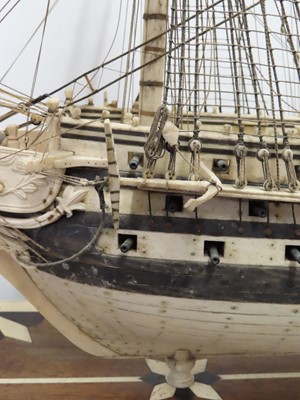Lot 175 - A LARGE FULLY RESTORED NAPOLEONIC PRISONER-OF-WAR BONE SHIP MODEL FOR H.M.S. 'UNICORN'