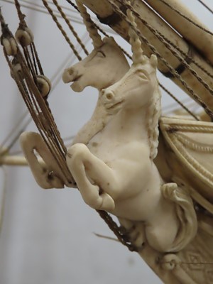 Lot 175 - A LARGE FULLY RESTORED NAPOLEONIC PRISONER-OF-WAR BONE SHIP MODEL FOR H.M.S. 'UNICORN'