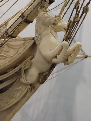 Lot 175 - A LARGE FULLY RESTORED NAPOLEONIC PRISONER-OF-WAR BONE SHIP MODEL FOR H.M.S. 'UNICORN'