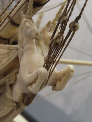 Lot 175 - A LARGE FULLY RESTORED NAPOLEONIC PRISONER-OF-WAR BONE SHIP MODEL FOR H.M.S. 'UNICORN'