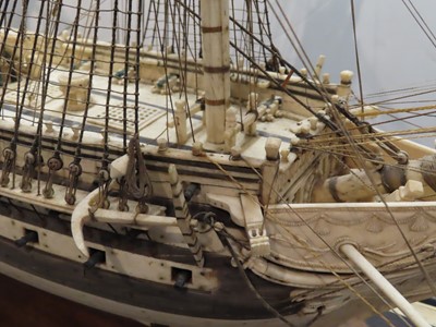 Lot 175 - A LARGE FULLY RESTORED NAPOLEONIC PRISONER-OF-WAR BONE SHIP MODEL FOR H.M.S. 'UNICORN'