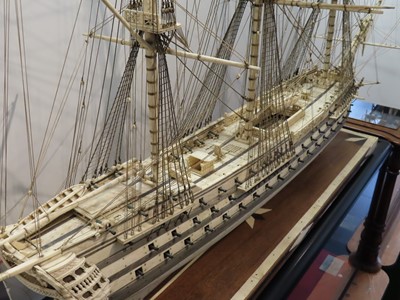 Lot 175 - A LARGE FULLY RESTORED NAPOLEONIC PRISONER-OF-WAR BONE SHIP MODEL FOR H.M.S. 'UNICORN'