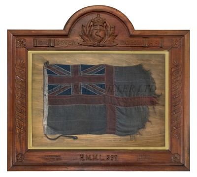 Lot 183 - A WHITE ENSIGN FROM THE DOVER PATROL MOTOR LAUNCH 397, USED IN THE ZEEBRUGGE AND OSTEND RAIDS OF 1918