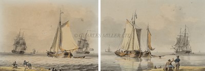 Lot 101 - WILLIAM ANDERSON (BRITISH, 1757-1837) Dutch barges and a warship becalmed; A Dutch barge and warships making sail off a coast