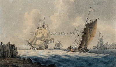 Lot 19 - NICHOLAS POCOCK (BRITISH, 1740-1821) Dutch shipping off a fortified town