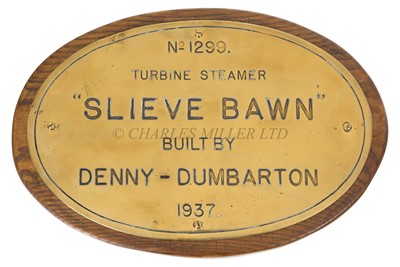 Lot 65 - A BUILDER'S ENGINE ROOM PLATE FROM THE T.S. 'SLIEVE BAWN', BUILT BY WILLIAM DENNY & BROS, DUMBARTON, 1937