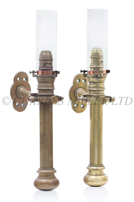 Lot 74 - A PAIR OF LATE 19TH CENTURY GIMBAL MOUNTED BRASS CANDLE SCONCES