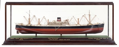 Lot 64 - A 1:192 SCALE BUILDER'S BOARDROOM MODEL OF THE T.M.V. 'DURHAM', BUILT BY WORKMAN CLARK LTD, BELFAST, FOR THE FEDERAL STEAM NAVIGATION CO. LTD, 1934