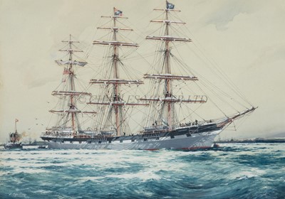 Lot 6 - JACK SPURLING (BRITISH, 1870-1933) The Orient Line's 'Harbinger' with other shipping leaving harbour