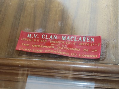 Lot 78 - A BUILDER'S BOARDROOM MODEL FOR THE M.V. 'CLAN MACLAREN', BUILT BY SINCLAIR MODEL ENGINEERING FOR GREENOCK DOCKYARD CO., 1946