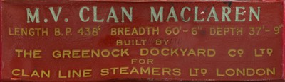 Lot 78 - A BUILDER'S BOARDROOM MODEL FOR THE M.V. 'CLAN MACLAREN', BUILT BY SINCLAIR MODEL ENGINEERING FOR GREENOCK DOCKYARD CO., 1946