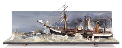 Lot 69 - A DRAMATIC SAILORWORK DIORAMA MODEL OF A WRECK SCENE WITH LIFEBOAT IN ATTENDANCE