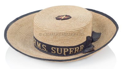 Lot 161 - A RARE SAILOR'S STRAW SENNIT HAT FROM H.M.S. 'SUPERB', CIRCA 1910