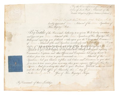 Lot 117 - NELSON’S COMMISSION APPOINTING HIM TO THE RANK OF VICE ADMIRAL OF THE BLUE SQUADRON, 1 JANUARY 1801